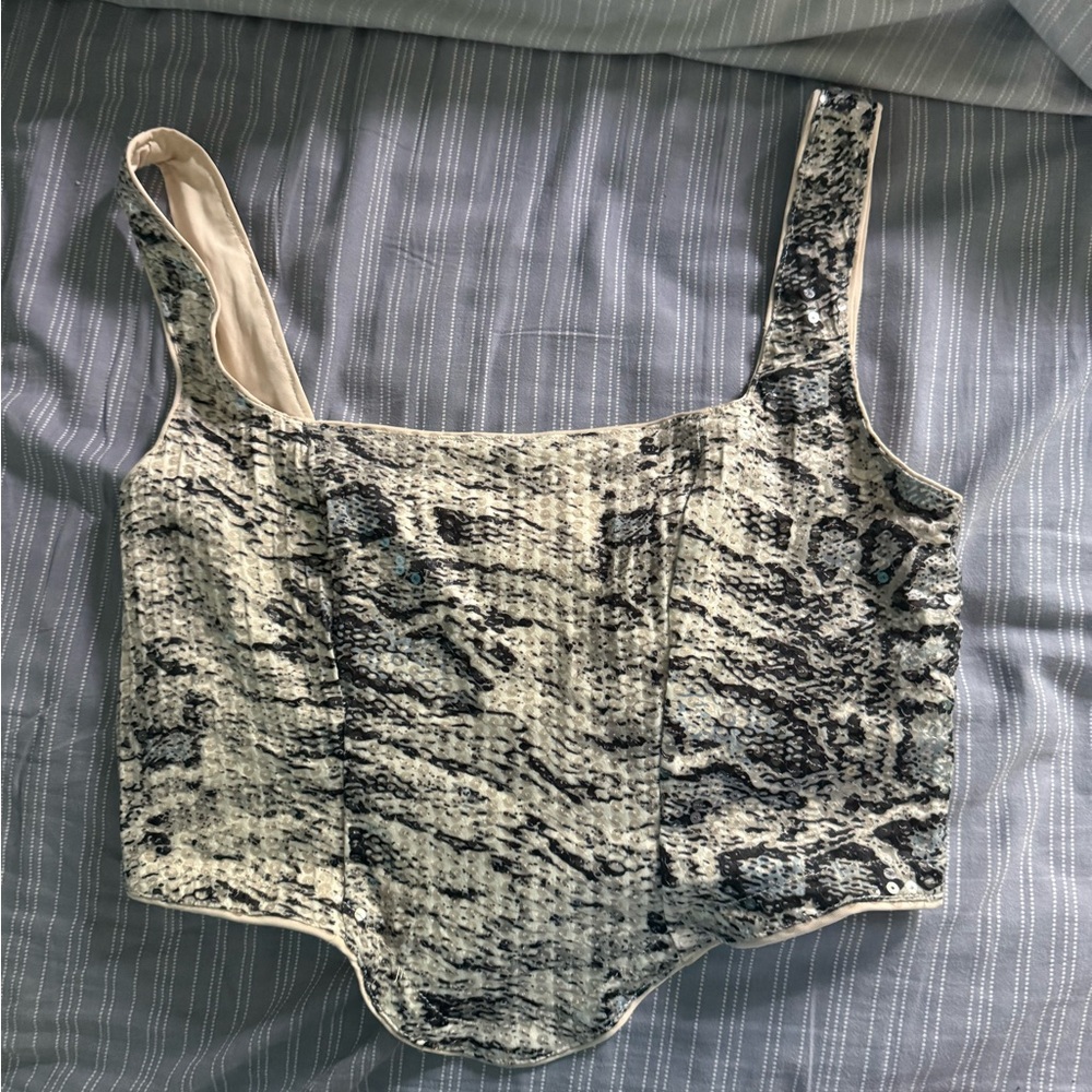 Missguided Designer Snake Print Sequin Corset Top